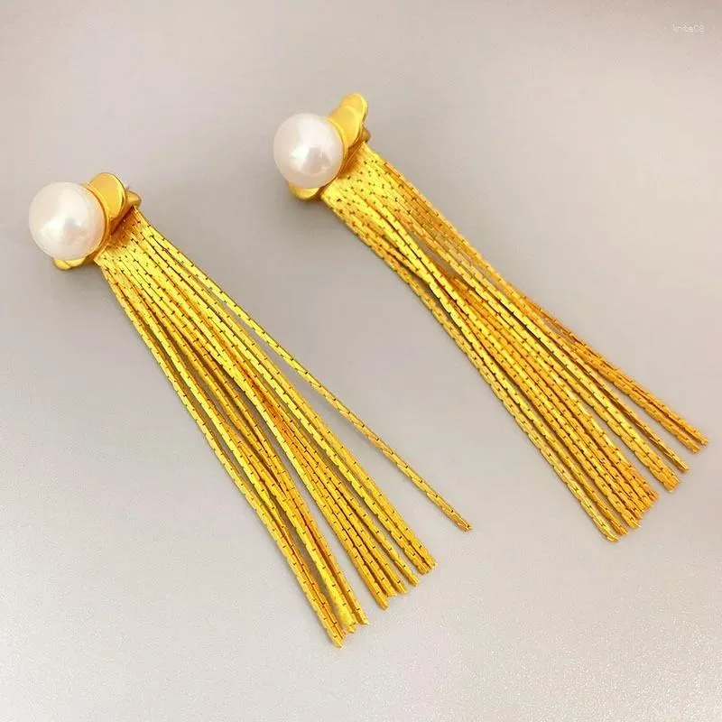 Boucles d'oreilles Imitation perle longue pette pour femmes chaîne de mode Tassel Drop Broutage vintage Gold Color Brincos Bijoux Gift