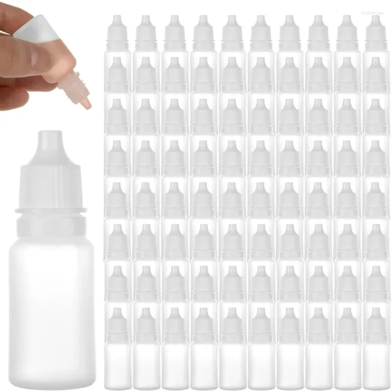Bouteilles de rangement 100pcs 3/5/10/15 / 20 ml bouteille de compte-gouttes en plastique avec bouchons vides Eye clair Huile essentielle Mini pression