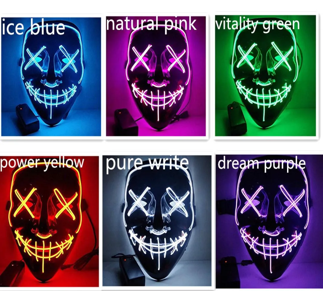 2020 Yeni Cadılar Bayramı Korku Maskesi LED Puraj Kapağı Seçim Maskara Kostüm DJ Partisi Aydınlatma Maskeleri Seçim için Koyu Renklerde Parılıyor7820360