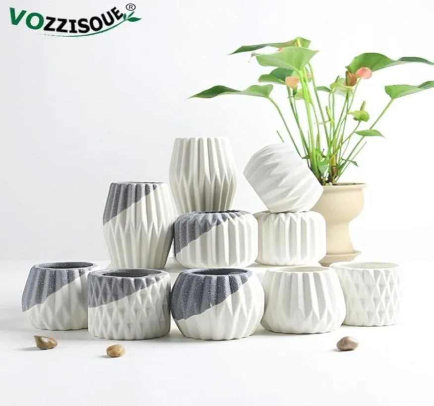 Creative Ceramic Diamond Geometric Flowerpot Simple Succulent Plant Container Green Planters Small Bonsai Pots Home Decoration 2103946195