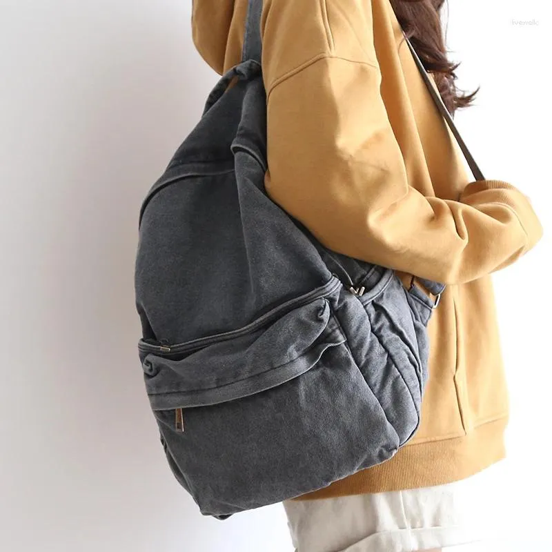 Рюкзак ретро -расстроенный холст -серый мальчик девочка милый колледж женский книжный рюкзаки крутые ноутбук, студентка, младшие сумки