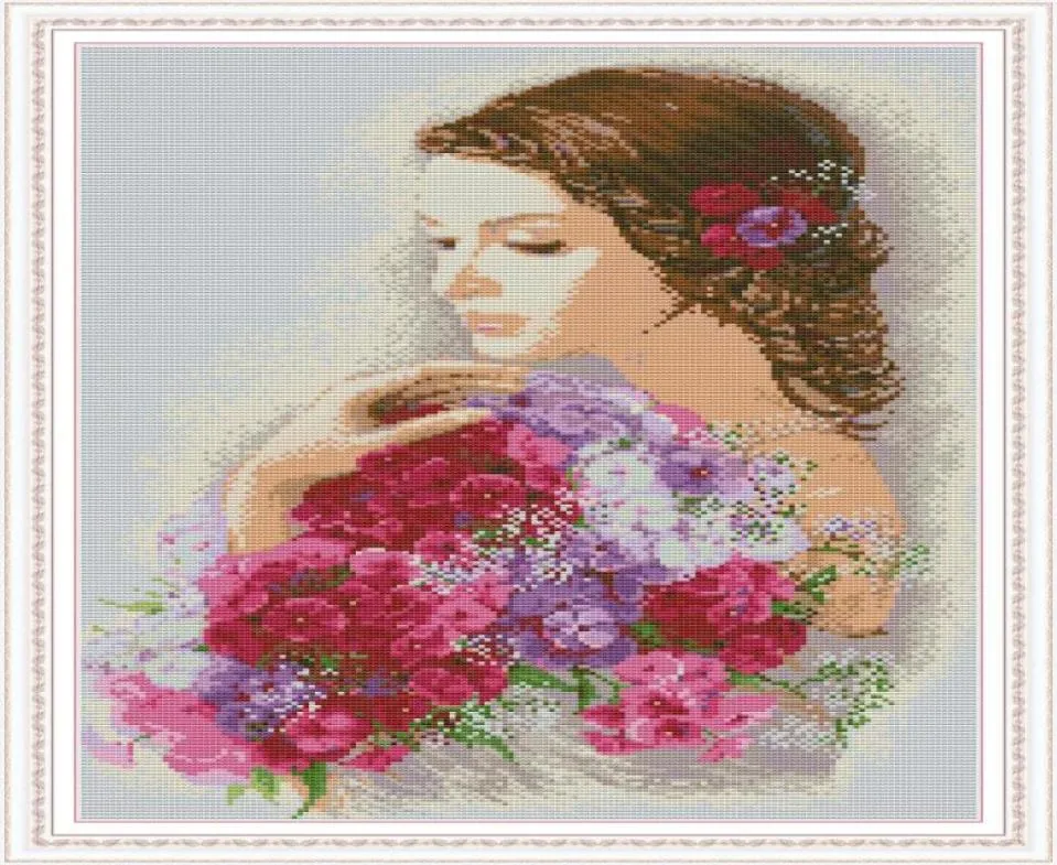 Beauty and Flowers Home Cross Stitch Kit handgefertigtes Kreuzstich Sticksteuernadelkits Zähler Druck auf Canvas DMC 14ct 11CT4823539