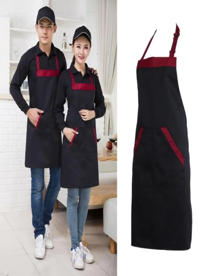 Half Kitchen tablier cuisinier chef Catering Halterneck Bib avec 2 poches tabliers sans manches pour femmes hommes noirs Red4845507