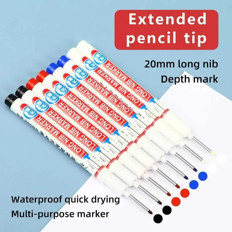 Markers 8 pieces/set perforated 20mm deep hole long head nickel marker used for metal pen waterproofing bathroom woodworking decoration multi-purposeL2405