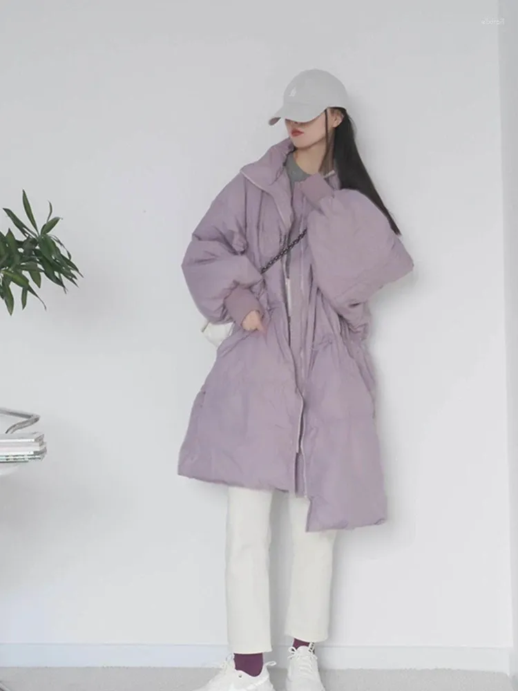 Damesjassen Winter Purple Midden-Length Down Jacket Cotton-Padded Cleren Look Cotton Coat Autumn and