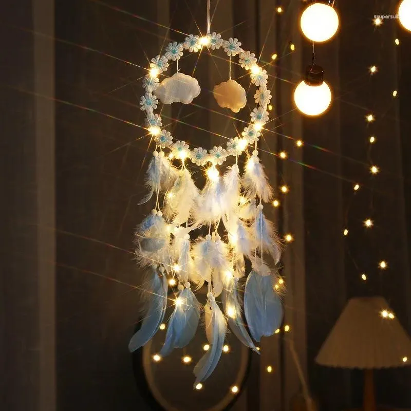 Decoratieve beeldjes LED Bloemen Wolken Veren Dream Catcher String Lichten Romantische nachtlamp nachtlamp Cloud hanger