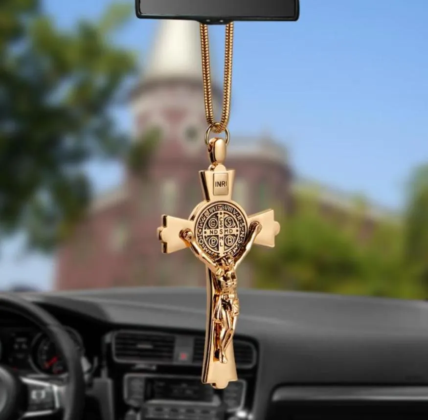 Décorations intérieures Car pendentif zinc alliage Jésus croix de religion chrétienne crucifix figurine Ornement de suspension pour le recul automatique MI7557199