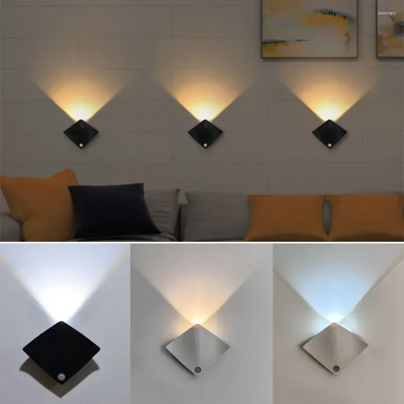 Lampa ścienna Kreatywna LED Nocna Light Motor Czujnik USB TRICOLOR Dekoracja pokoju na schodach korytarza