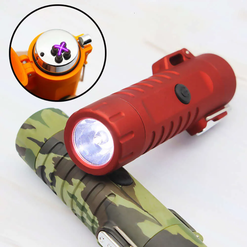 Emergency wasserdichtes Überleben Elektrischer Feuerzeug mit Torch USB wiederaufladbare Taschenlampe Doppelbogen -Feuerzeuge für Camping