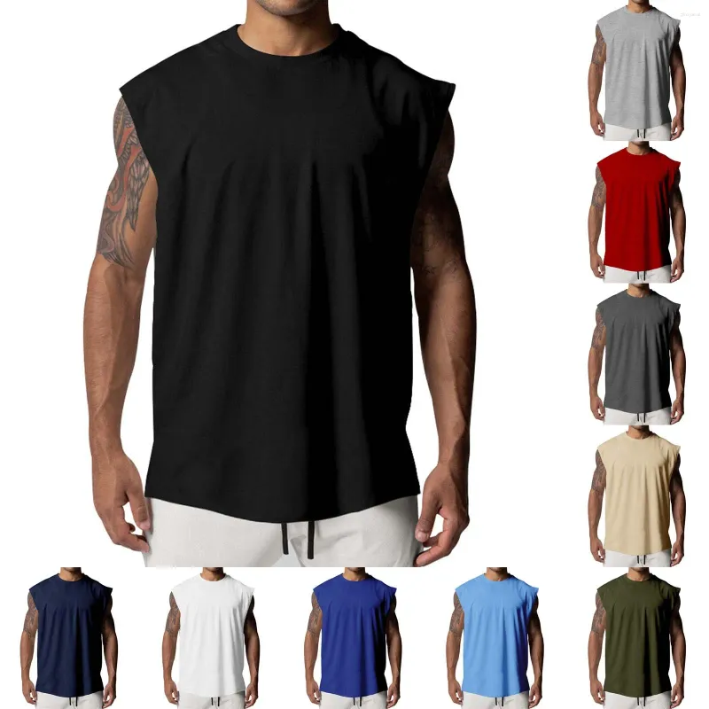 Tanques masculinos tampas de moda primavera e verão sem mangas o pescoço camisa impressa de manga longa masculina camisetas grandes para