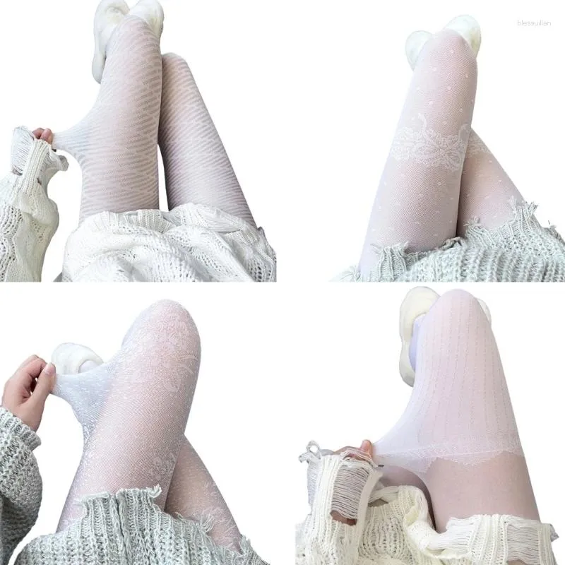 Vrouwen sokken vintage stippen witte panty's Japanse zoete kanten patroon panty kousen