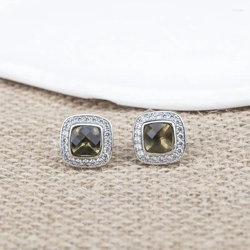 Stud Earrings JADE ANGEL Classic Ladies Inlaid Square Smoky Quartz Zircon Retro Jewelry For Women Wedding Party Banquent Gift