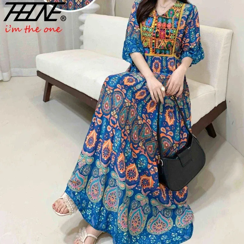 Индийское платье для женщин летняя вышивка шикарные элегантные платья для вечеринок одежда винтажные длинные макси -выпускной вечер богемный пляжный халат vestidos 240419