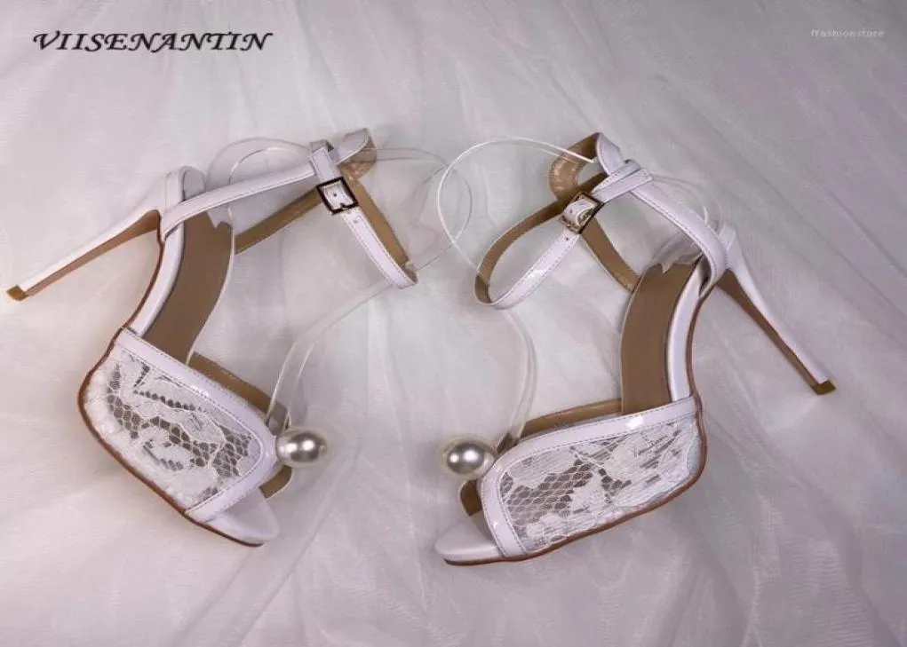 White Lace Women Summer Sandal Shoe 2021 Peep Toe Big Pearl Decor Concle Sled Wedding Shoes Sandalias Thin Sexy Sapato11359602