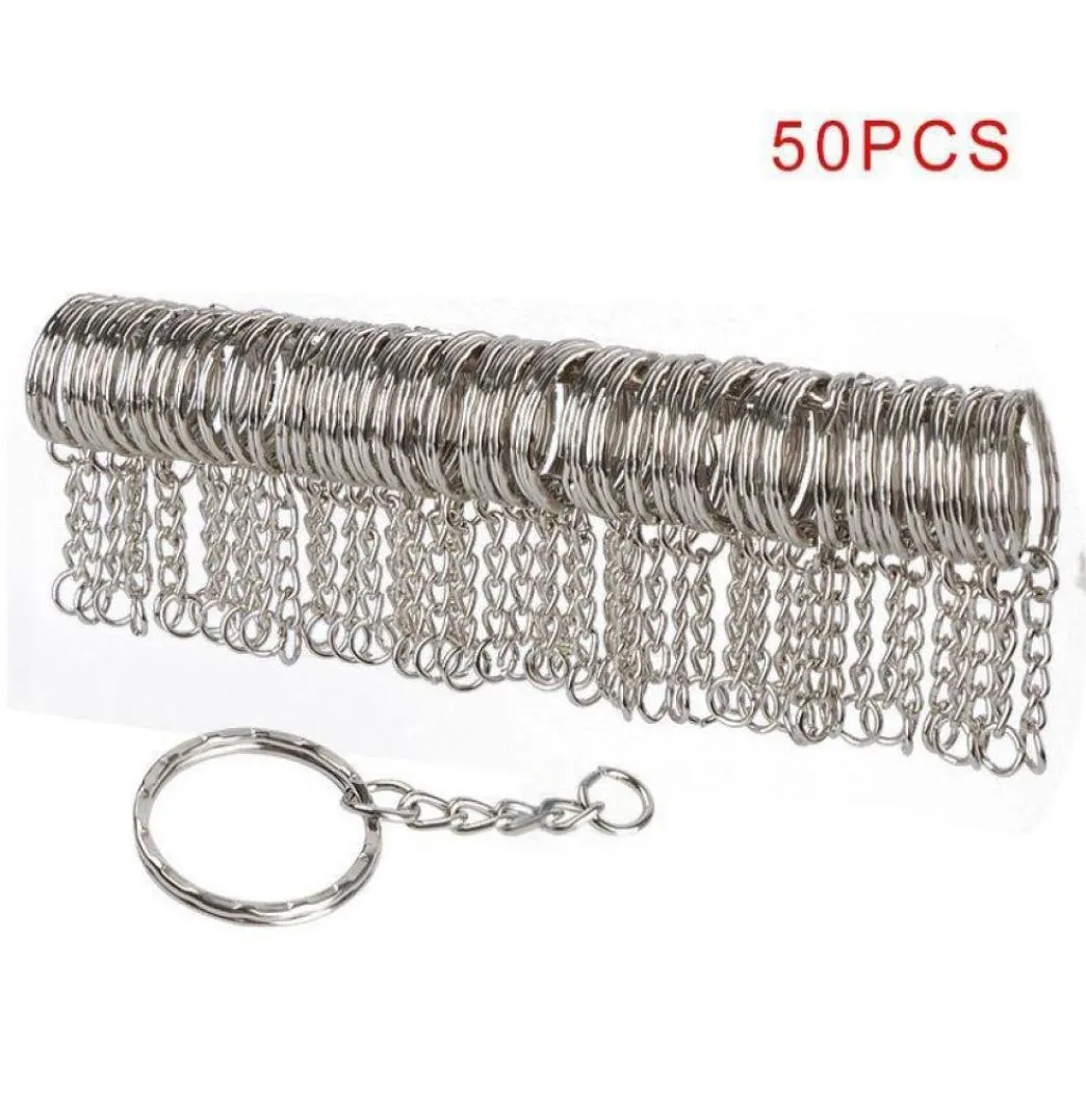 50pcs 25mm cilalı gümüş renkli anahtarlık anahtarlık bölünmüş halka kısa zincirli anahtar halkalarla kadınlar erkekler diy anahtar zincirleri aksesuarlar c19011123226