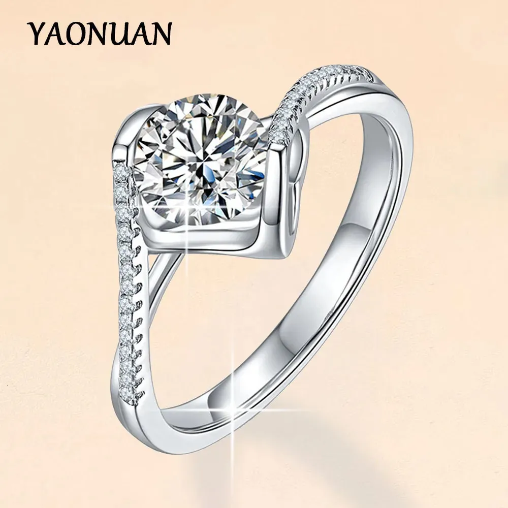 Yaonuan Real 925 Sterling Silver Ring For Women Engagement Angel Kiss 1.0 Certificado Gra Jewelry Ajustement 240424