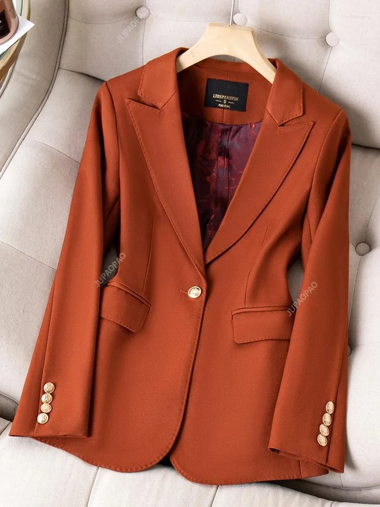 Ternos femininos de alta qualidade Coffee Red Khaki Black Ladies Blazer Jacket Mulher feminino Solid Slave Business Trabalho Use casaco formal