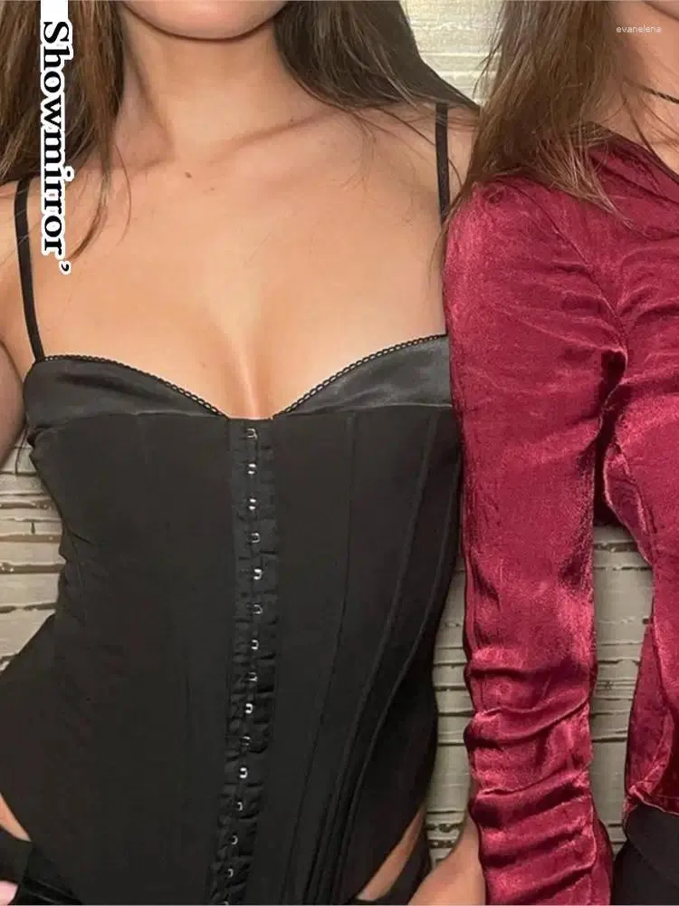 Les réservoirs pour femmes lacent le bouton vintage CORSET TOP CRARDÉ Y2K SEXY BLACK TOPS BORTOSCON SORTE sans manches