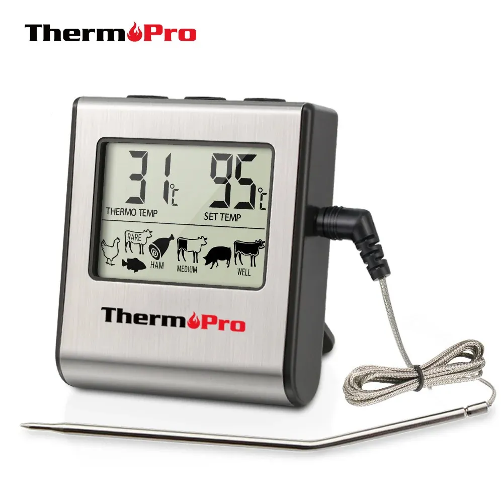 Thermopro TP-16 Digitales Thermometer für Ofenraucher Süßigkeiten Flüssigküche Küche Kochgrill Grillfleisch BBQ Thermometer und Timer 240423