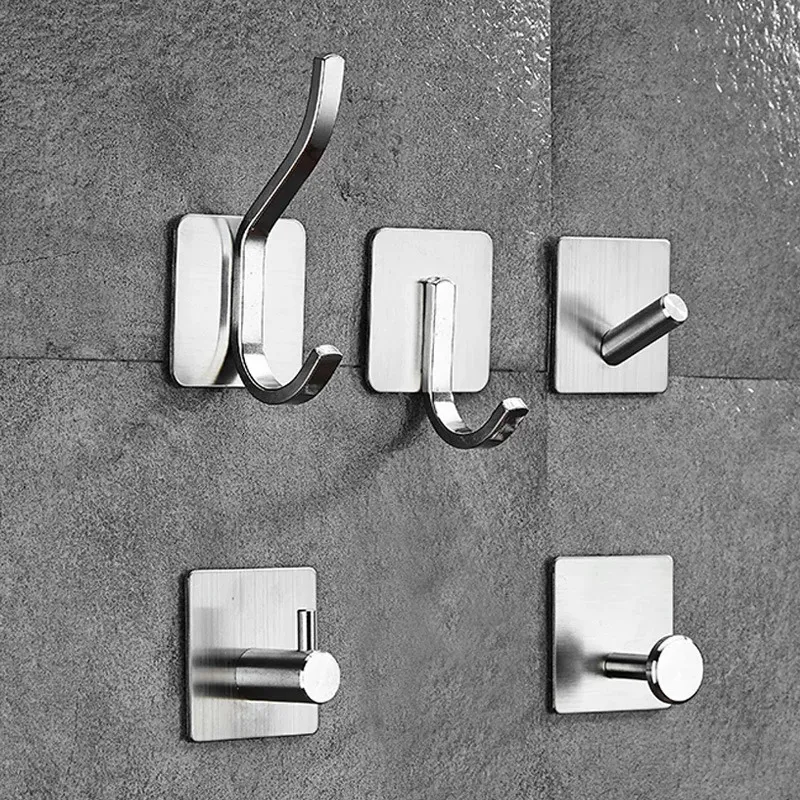 Self Adhesive Stainless Steel Hook Home Kitchen Wall Clothes Hanger Towel holder Bathroom Rustproof sticky Hooks Accessory 240428