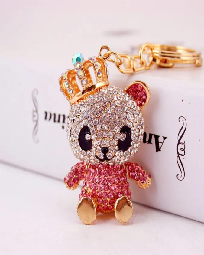 Mignon Creative Diamond Crown Panda Car Keychain Cartoon Animal Metal Pendant Pendentif Keychain Gift6735182