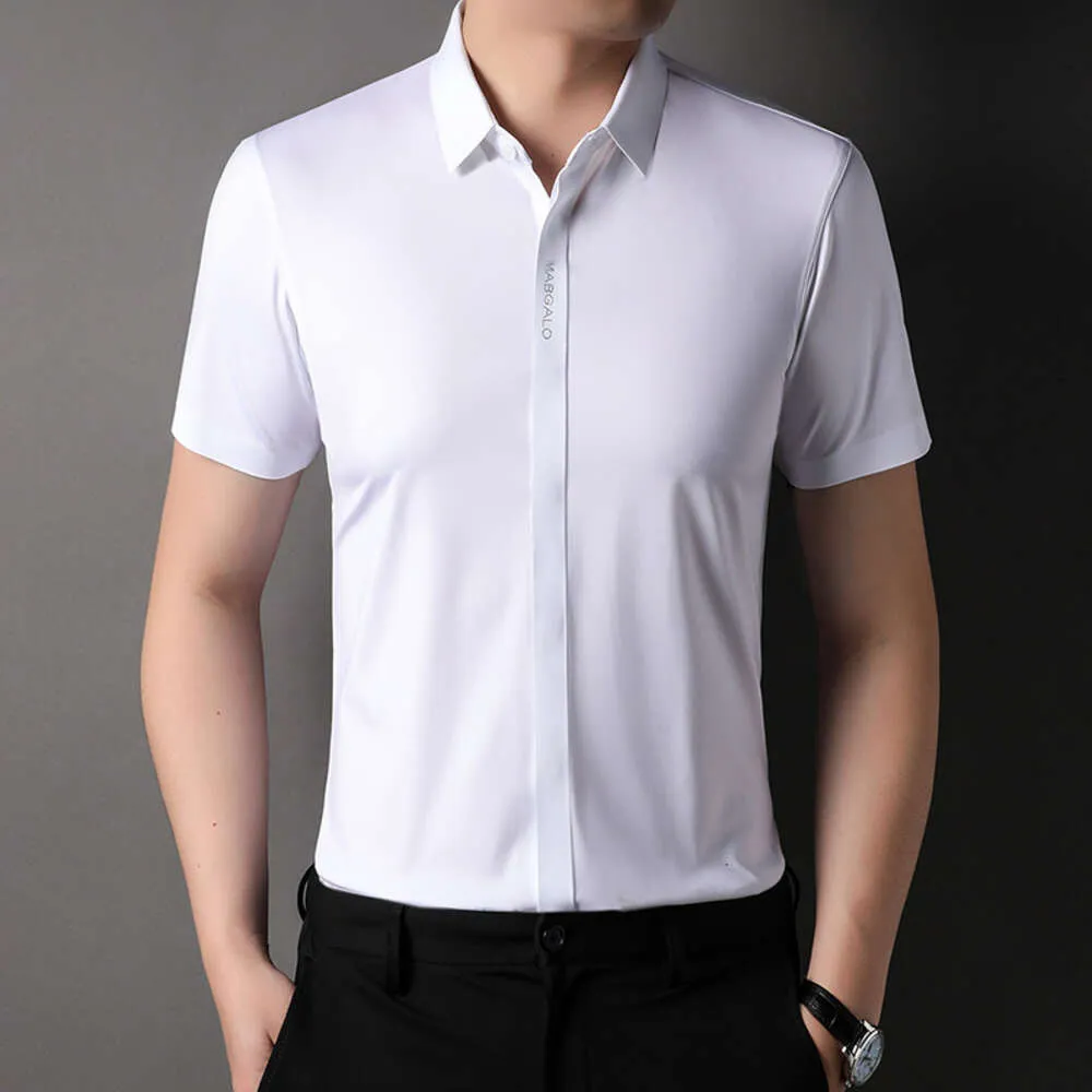 Summer New 2024 Men's Fashion Embossed Dark Front Business Scarless Short Sleeved Shirt For Men