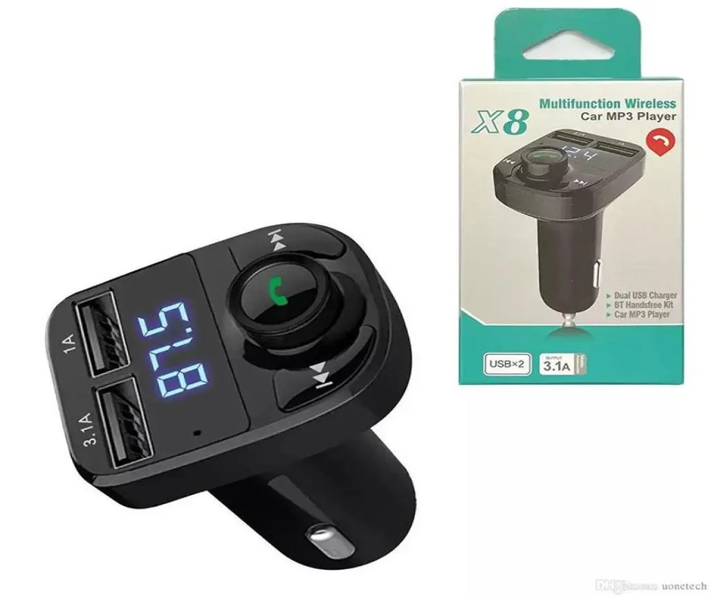 X8 FM Senderauto Ladegerät Aux Modulator Bluetooth Hands -Free Kit O MP3 -Player mit 3.1A Schnellladung Dual USB4700104