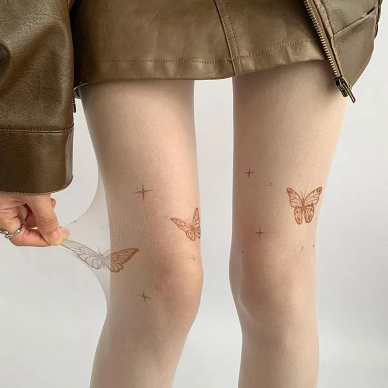 Skarpetki dla kobiet lolita dziewczyny rajstopy rajstopy motyl tatuaż na ubo wysokie pończochy