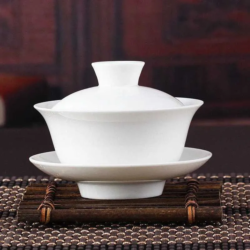 Ensembles de thé à thé chinois gaiwan ensemble Kung Fu White Ceramic Gaiwan White Teaware Sancai Sancai Tea tasse 50% de rabais