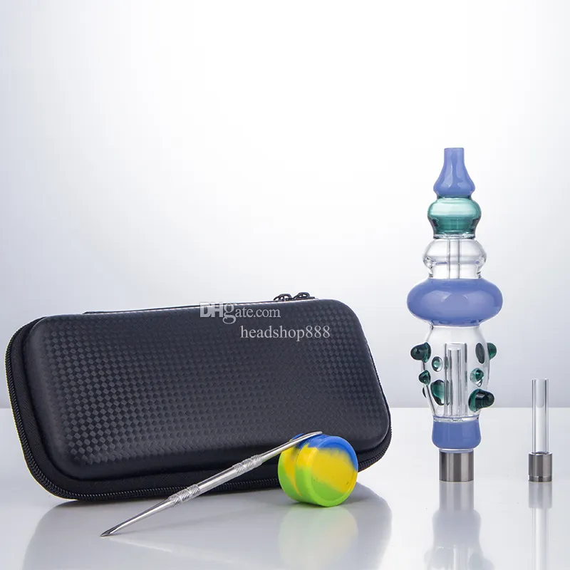 Headshop888 NC103 Glass Bong Dab Rig Reting Pipes Bag Set 510 Titanium Ceramic Tips Quartz Banger Nail 45/90 Degree Dabber Tool Case Colored Poots Glass Water Pipe