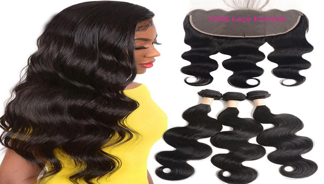 Malaysian Virgin Hair Body Wave 4 Pieceslot Human Hair Bundles With 13X6 Lace Frontal Natural Color Body Wave Hair Wefts With Clo9015724