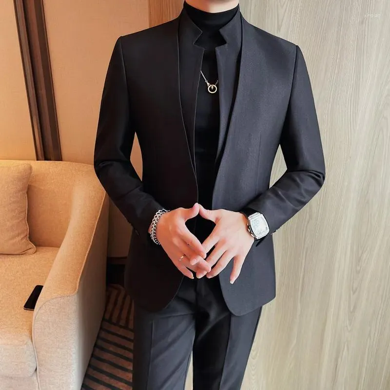 Men's Chinese Stand Collar Blazer One Button Jacket, Luxury Quality 2024  Slim Fit Casual Business Suit Coats, Big Size 4XL