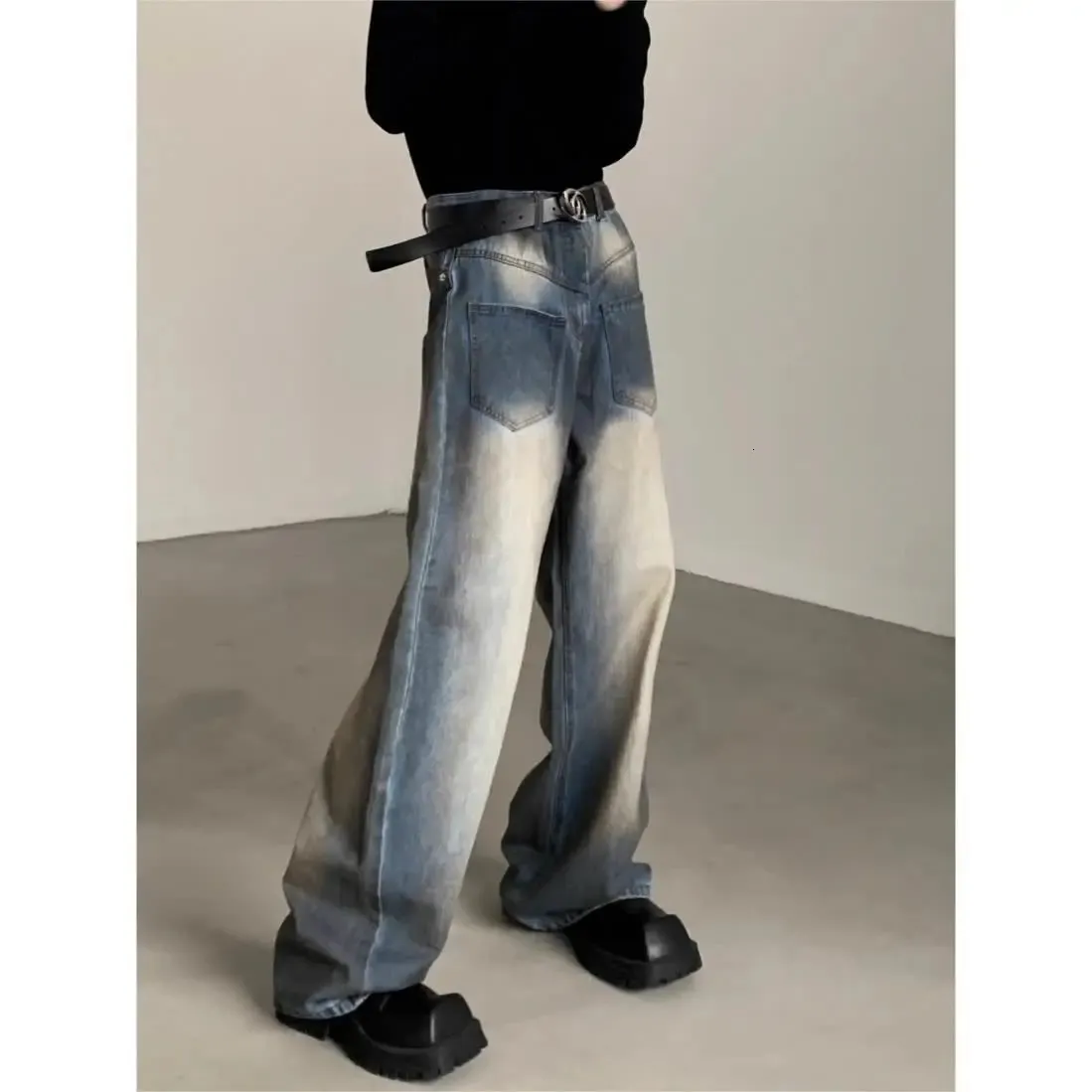 Trendy hiphop los passende Amerikaanse straatmannen en vrouwen gewassen gepersonaliseerde retro rechte been brede been casual jeans y2k 240429