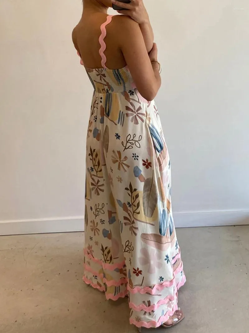 Lässige Kleider Frauen S 2024 Sommer Boho Spaghetti Straps ärmelloses Rückenfreier Sonnenbringer Flowy Swock Swing Eine Linie Midi Kleid