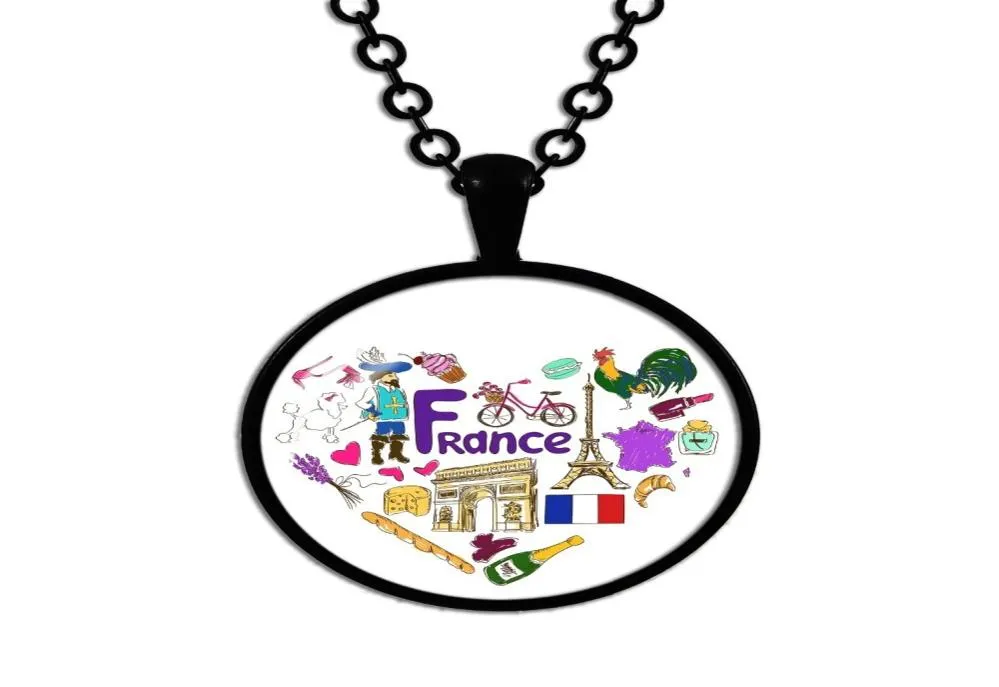 Ny 2019 Etnisk stil Glass Dome Pendant Necklace Black Chain France Ryssland Tyskland Portugal Mexico USA France England Jewelry3404809