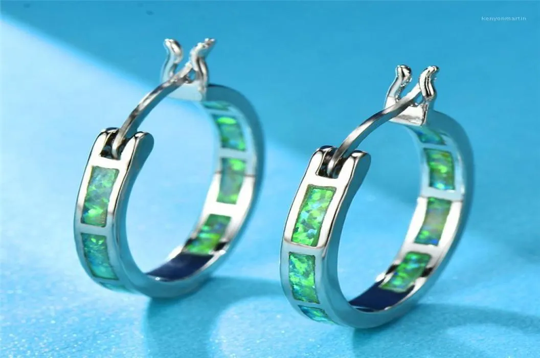 Charm Minimalist Style Green Blue White Fire Opal Earrings For Women Men 925 Silver Filled Round Circle Hoop Female Jewelry11847649