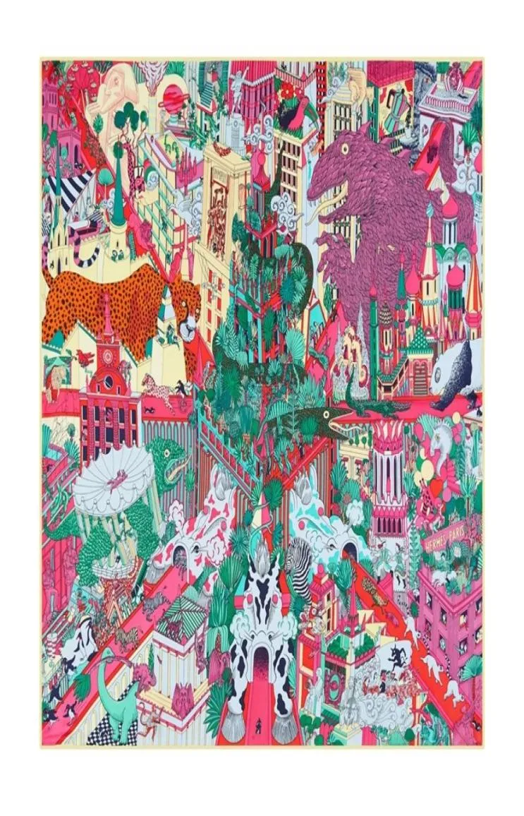 90 cm Animal Town Faulard Twill Square Square Scalf Kobiety szal marka hidżab szalik bandana lampart ręcznie robione zwinięte szaliki głowicy y2010067248