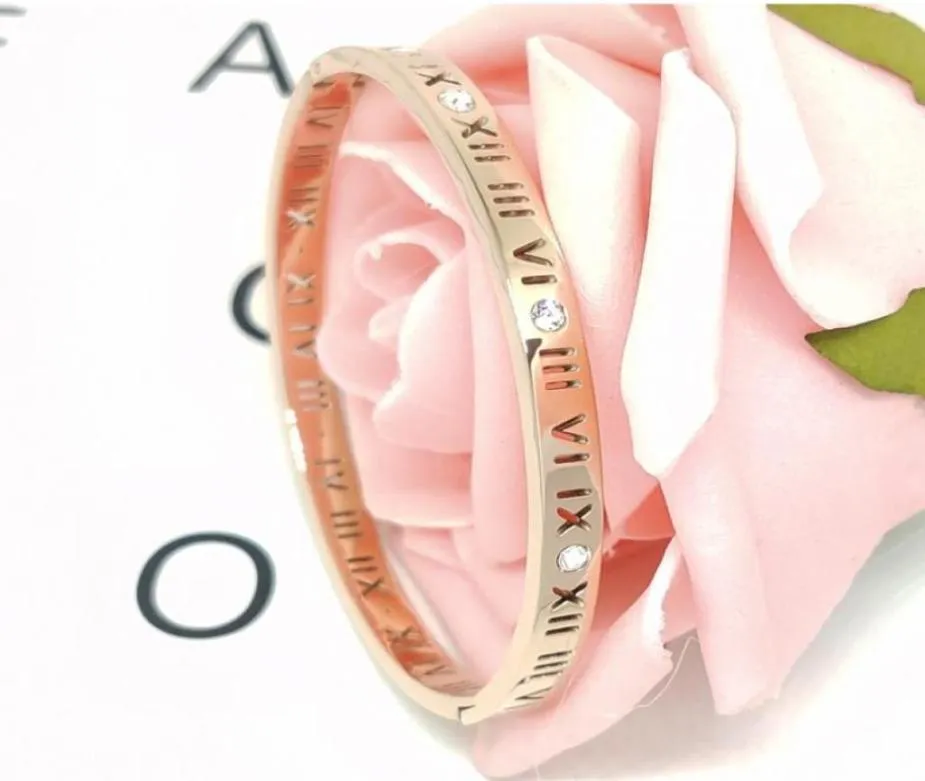 Bangles bracelet white copper Roman numeral bracelets with Rose Gold Plated Platinum and simple six diamond ol ring7966253