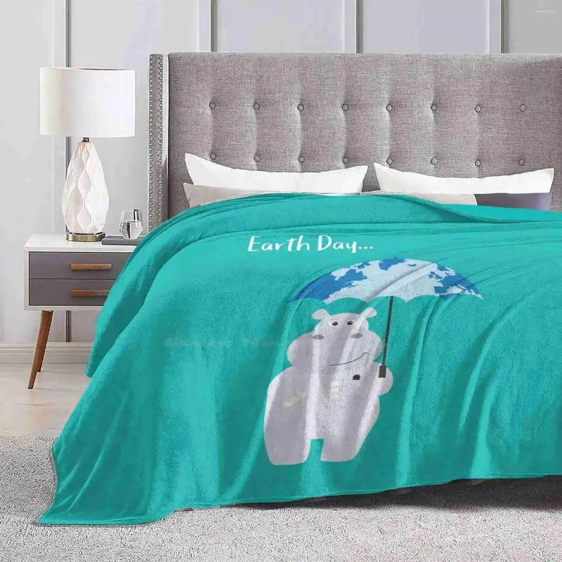 Filtar Hippo och Earth Paraply-Earth Day Selling Custom Print Flanell Soft Filt Hippopotamus Wild Animal Planet Save