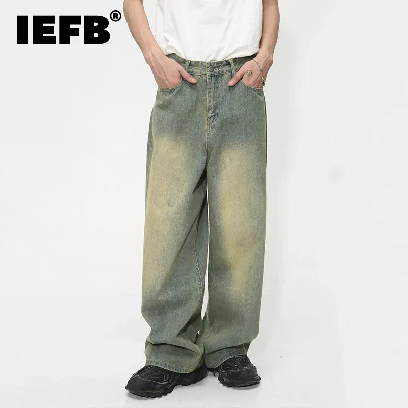 IEFB Vintage Gradient Baggy Jean pantalon Tendance Mentide Mode Disond Y2k Personnalité large jambe de Denim décontracté Pant 9C1149 240430