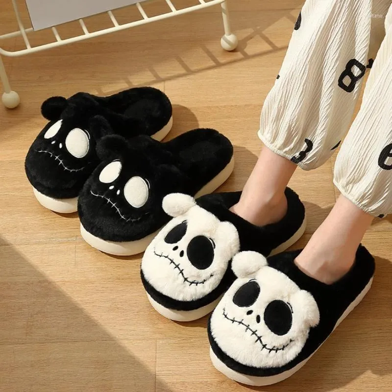 Tofflor 2024 Ghost Cotton for Women Cozy Home Fleece Inomhus Plush Skull Winter Non-Slip Living Room Shoes