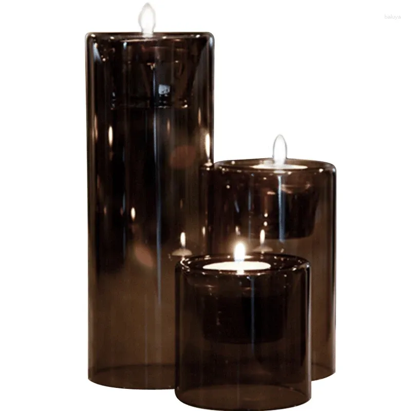 Candle Holders Vintage Black Holder Glass Transparent Nordic Romantic Set Modern Suporte Celular Mesa Wedding Decoration 6