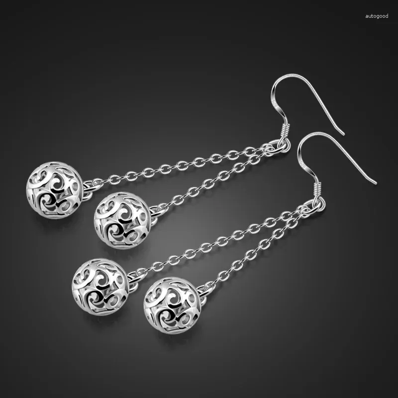 Dangle Ohrringe ethnischer Stil weiblicher Modell 925 Sterling Silver Hollow Ball Anhänger Design Solid Ladies Charm Schmuck