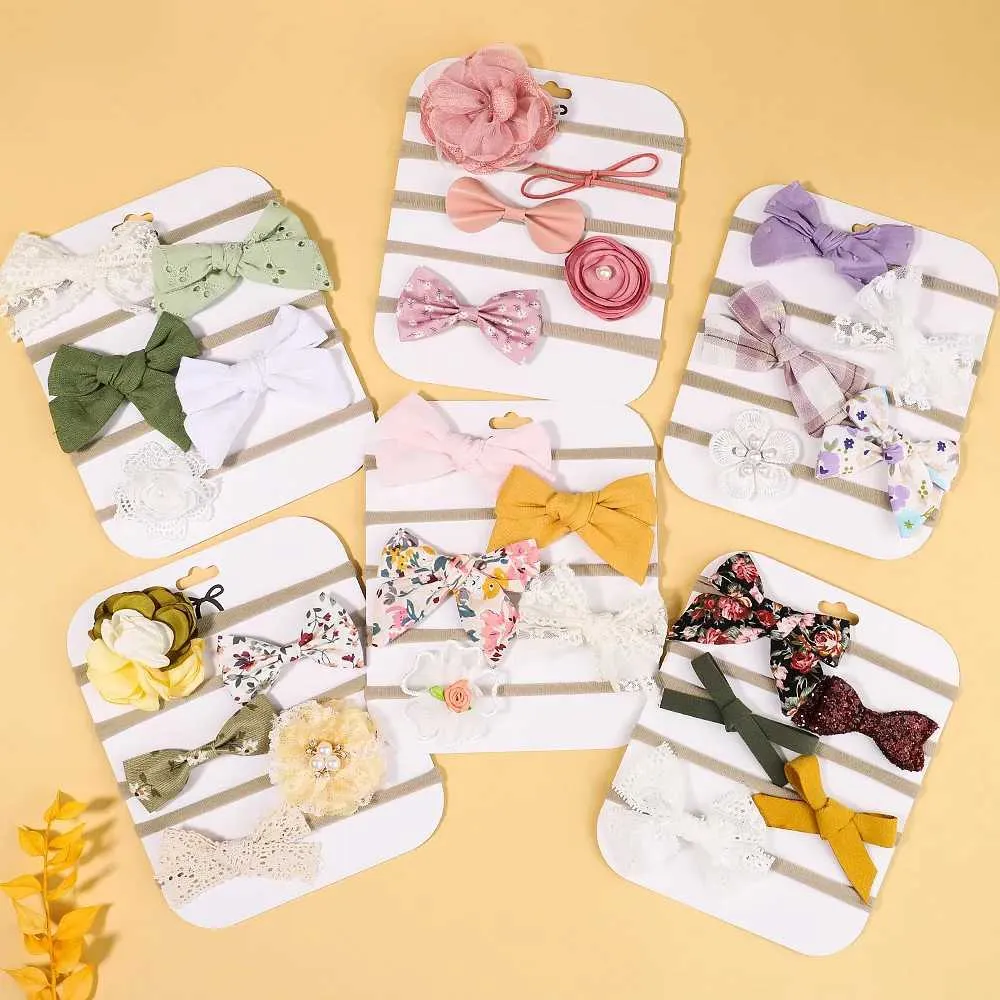 Accessori per capelli 5pcs/set bandiera con filo con fila da filo in pizzo di nylon cotone per capelli per bambini ragazze non ondate neonati neonati accessori per bambini