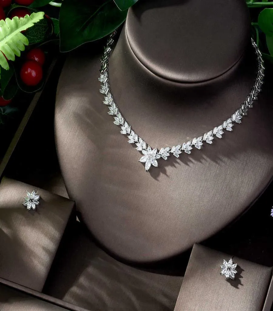 Hibride luxe heldere briljante kristal zirconia oorbellen en ketting sets bruids sieraden set wieden jurkaccessoires9349836