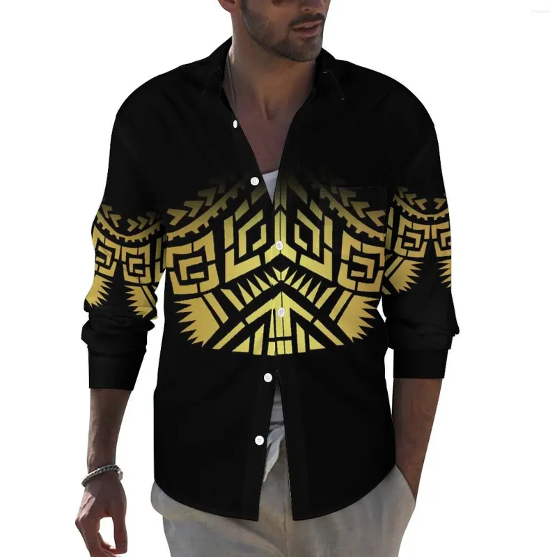 Herren lässige Shirts Custom großes Business -Shirt Polynesian Stamm Design Aloha Hawaiian Long Sleeve