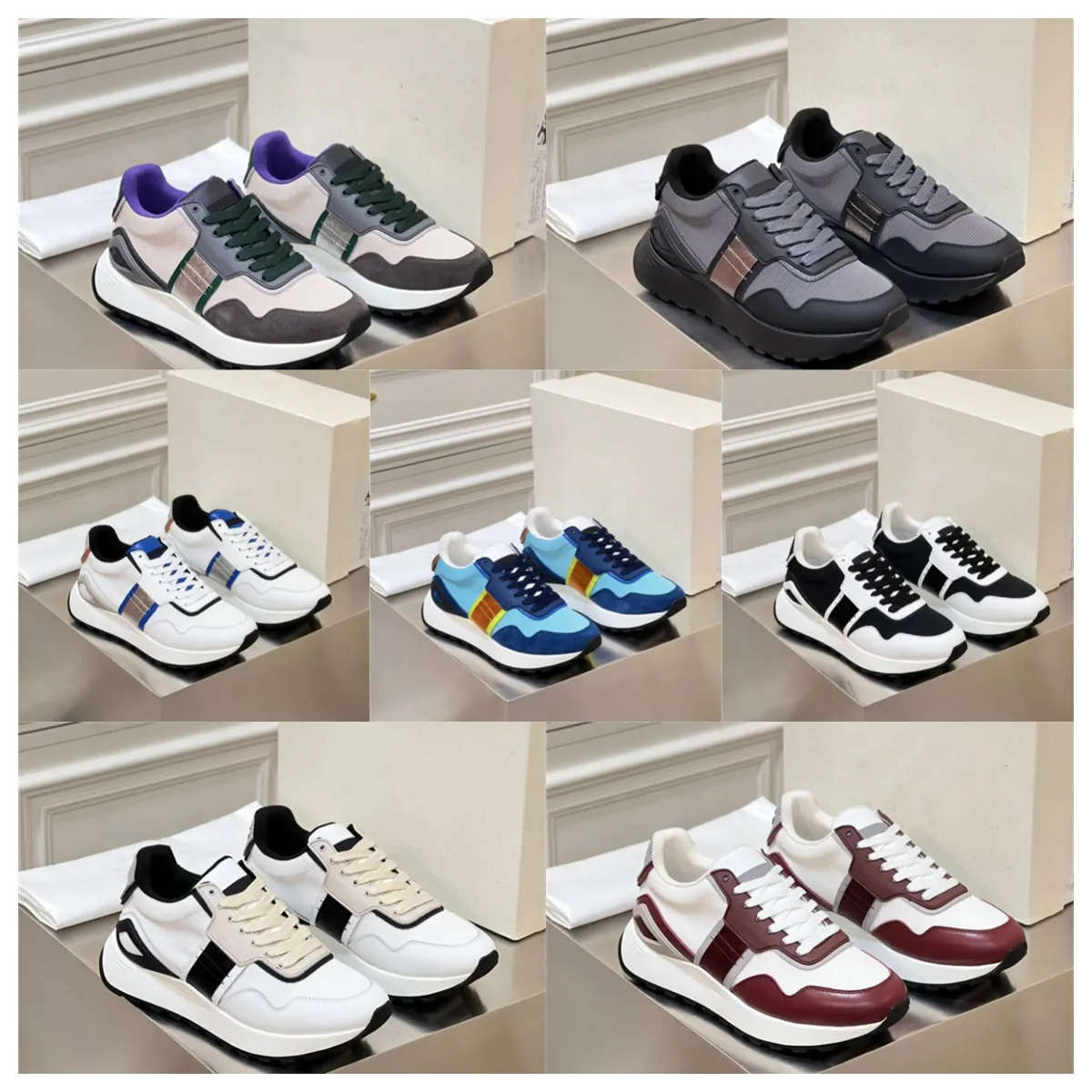 Nouveau créateur de luxe Multi matériau patchwork Couleurs de vaches de vache hommes hommes femme épais lacet lace up white lue sports à mode polyvalente chaussures décontractées