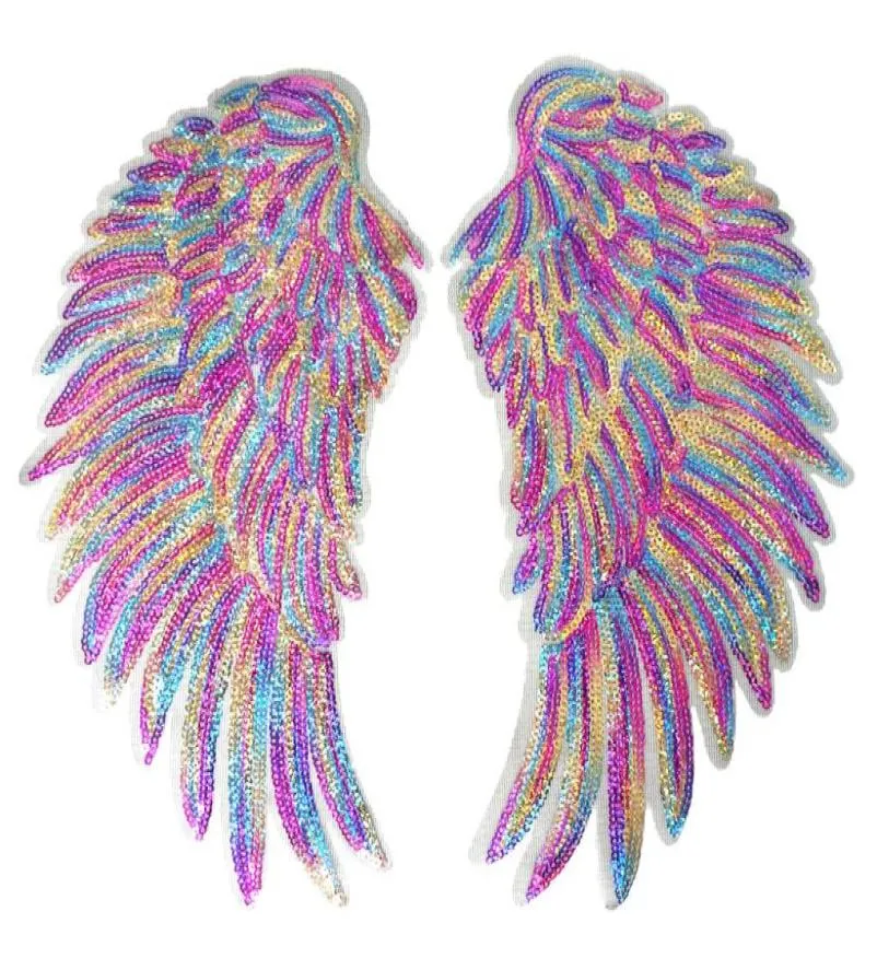 Gold Silver Rainbow Paiugh Feather Angel ali cuciture in ferro su patch 33 cm per camicia per jeans per abiti Appliques fai -da -te decorazione1574776