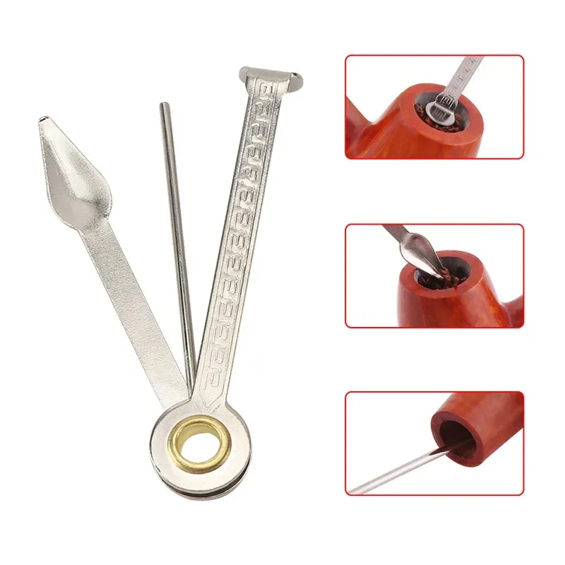 Smoking Pipe Cleaner 3 in 1 Portable Cleaning Tool Pick Metal Spoon Reamers Tamper Cigar Cutter Hookahs Shisha Knife Folding Kit