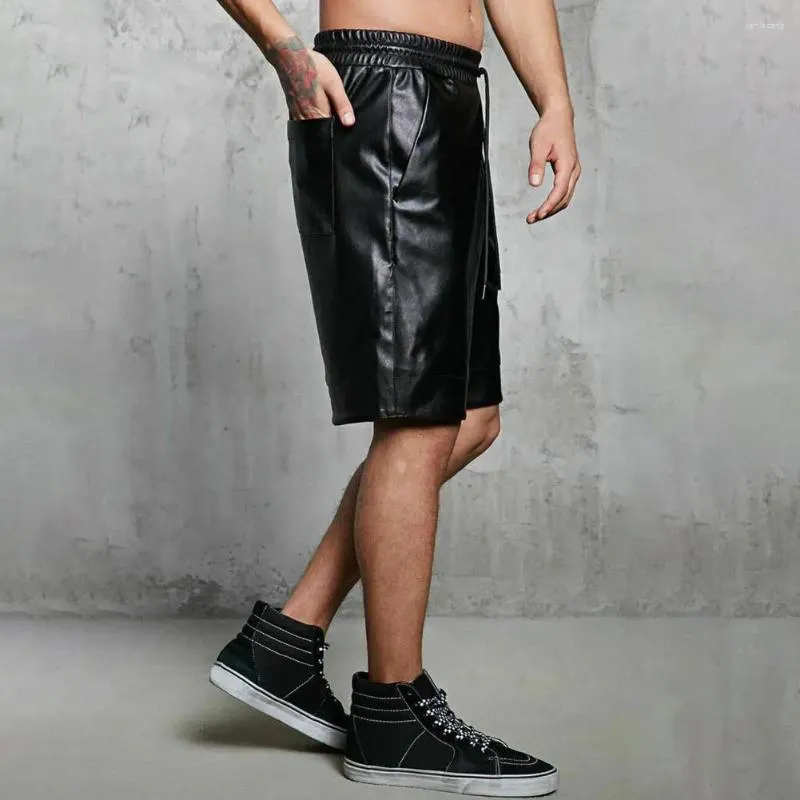 Мужские шорты Мужчины регулируемая туалетная кожаная шнурки с карманами широкая уличная одежда для ног для эластичной талии